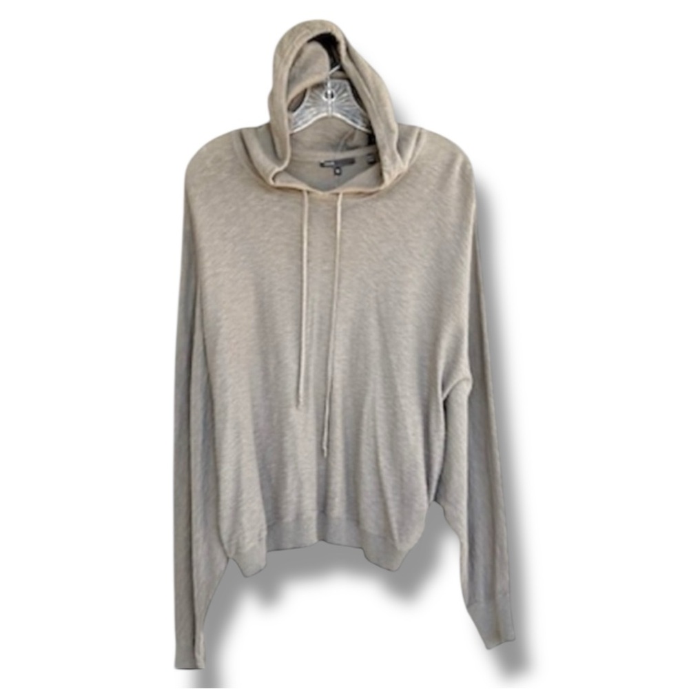 Vince Taupe Slub Knit Cotton Slouchy Hooded Sweater Size Small